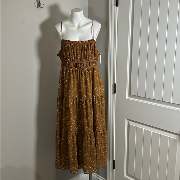 Madewell Sophia Cami Tiered Midi Dress in Dot Brown Polka Dot Sz 14 NEW - Picture 5 of 11